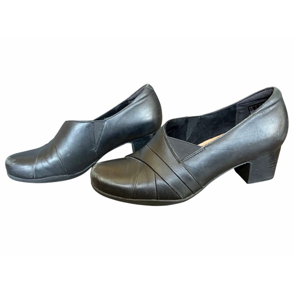 Clarks Womens Rosalyn Adele Black Leather Heels Pumps Shoes - Sz 9 - Black